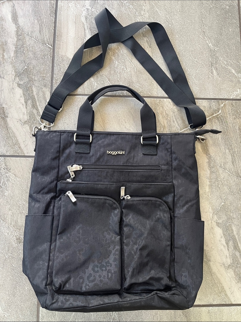 🖤 Baggallini Legacy All Set 3 In 1 Tote Travel Black Leopard Nylon